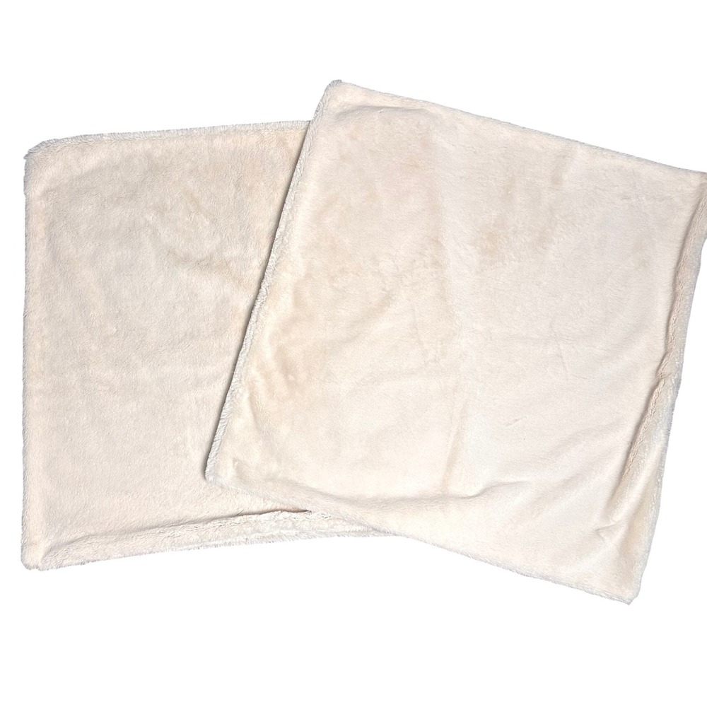2 Pottery Barn Ivory Faux Fur Square Pillow Cover 24x24 Cream Soft Cozy Plush